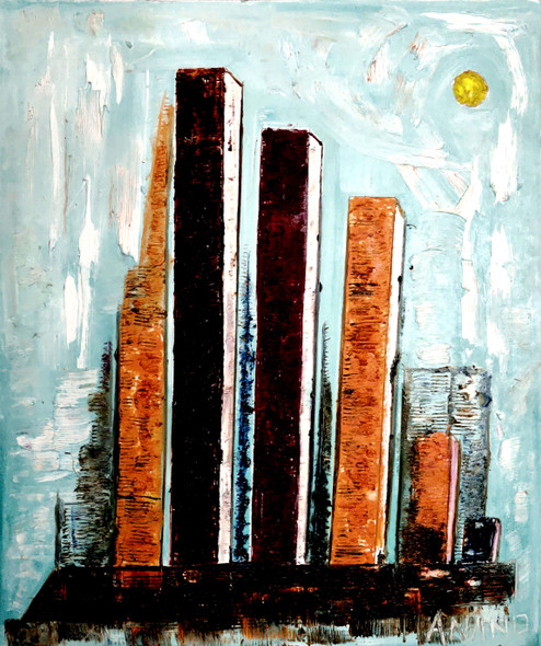 CITY ABSTRACTION-1 (ART_6175_72801) - Handpainted Art Painting - 35in X 45in