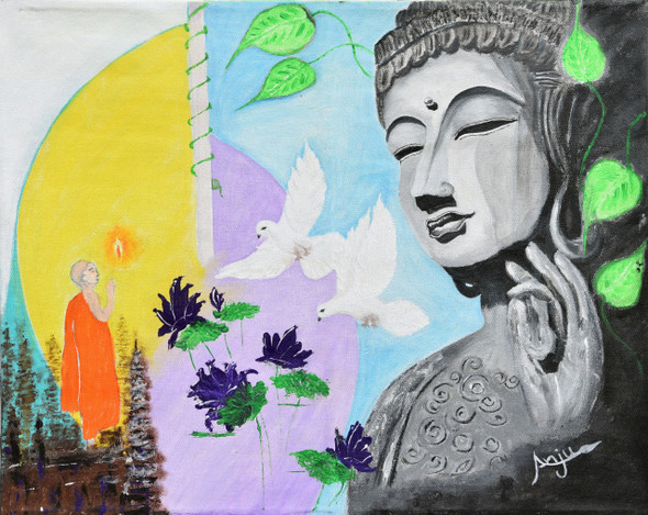 BUDHA (ART_8862_72788) - Handpainted Art Painting - 19in X 24in