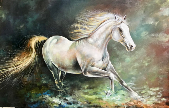 Running horse painting  (ART_6706_72768) - Handpainted Art Painting - 36in X 24in