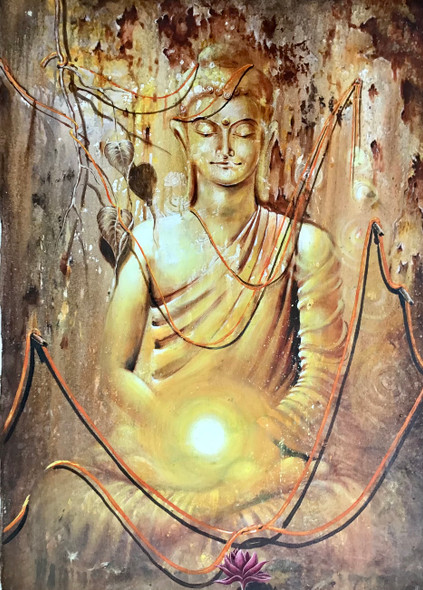 Lord Buddha painting  (ART_6706_72767) - Handpainted Art Painting - 24in X 36in