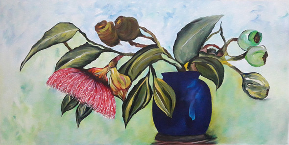 Eucalyptus In A Vase (ART_8034_72897) - Handpainted Art Painting - 24in X 12in