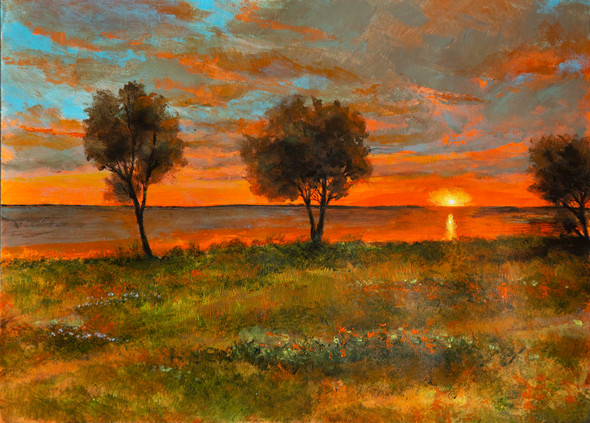 Winter Sunset (ART_8331_72341) - Handpainted Art Painting - 15in X 11in