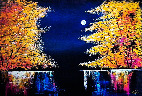 Prosperous Night (ART_5868_73015) - Handpainted Art Painting - 50in X 34in