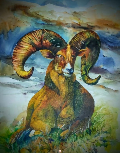 Mountain Goat (ART_8538_72949) - Handpainted Art Painting - 22in X 30in