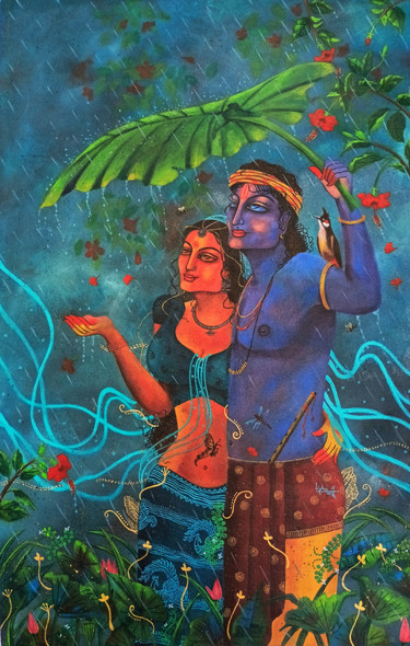 Madhuban  (ART_7141_73021) - Handpainted Art Painting - 24in X 39in