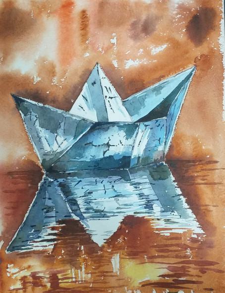 Boat (ART_8950_73214) - Handpainted Art Painting - 11in X 15in