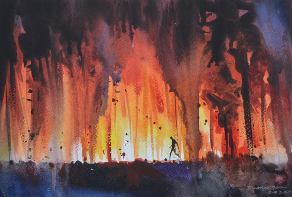 Fire on the Jungle (ART_8949_73206) - Handpainted Art Painting - 11in X 8in