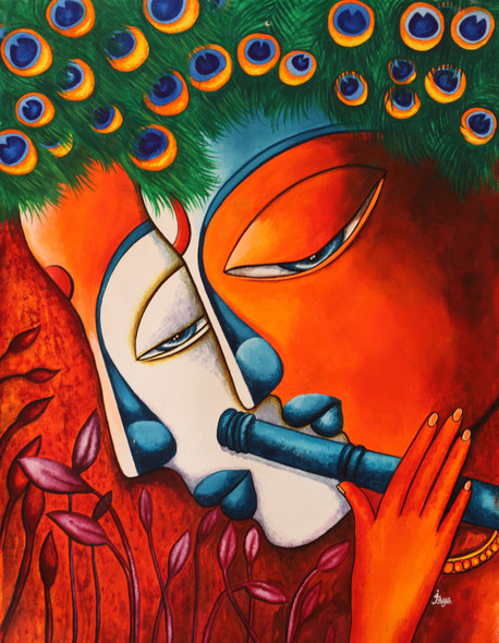 Radha krishna (ART_8945_73192) - Handpainted Art Painting - 23in X 29in