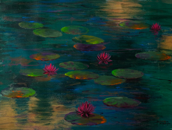 Waterlilies (ART_3512_73247) - Handpainted Art Painting - 13in X 18in