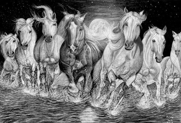 7 Running Horse (PRT_8067_73393) - Canvas Art Print - 24in X 16in