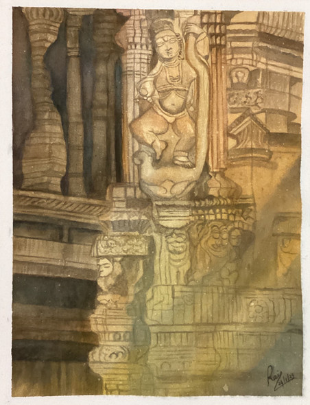 Khajuraho Temple Sculpture (ART_8729_73355) - Handpainted Art Painting - 11 in X 15in
