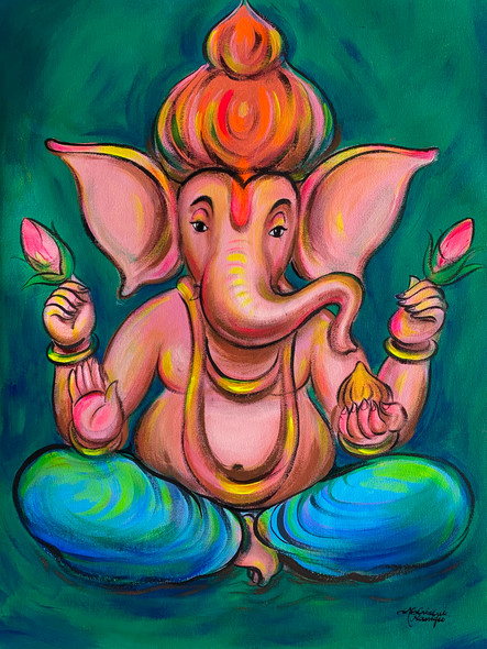 Ganesha (ART_3512_73486) - Handpainted Art Painting - 14in X 20in