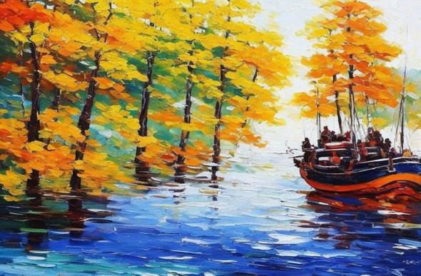 Boat in the River (PRT_8964_73575) - Canvas Art Print - 32in X 21in