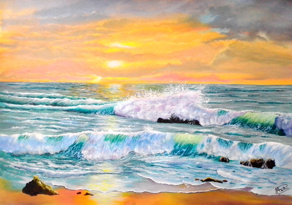 Waves Of Harmony (ART_5868_73503) - Handpainted Art Painting - 34in X 23in