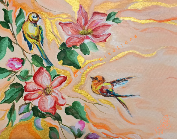 Love Birds (ART_8825_70572) - Handpainted Art Painting - 10in X 8in