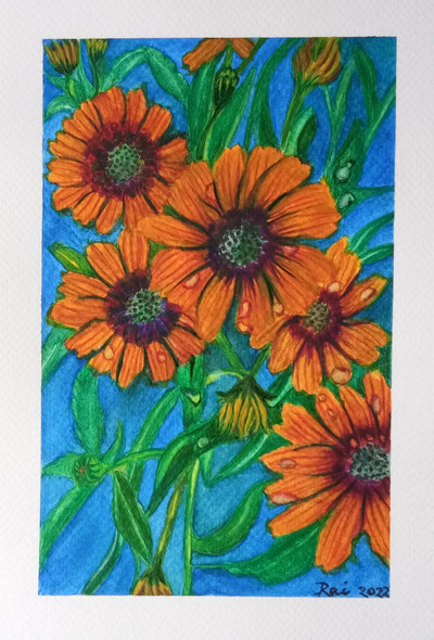 Flowers (ART_8729_73711) - Handpainted Art Painting - 6 in X 8in
