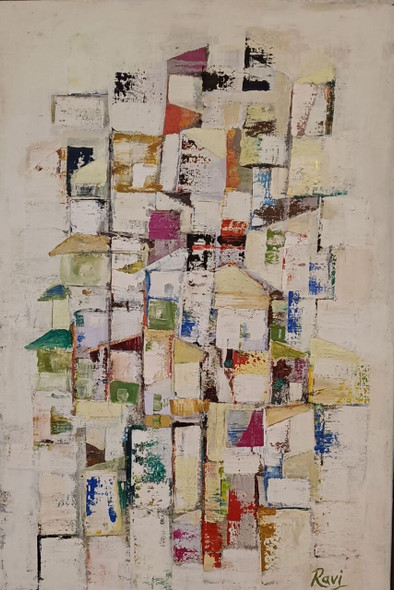 Cityscape In White (ART_5192_73633) - Handpainted Art Painting - 19in X 29in