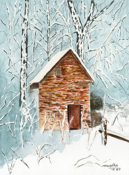 Cottage in Snow (PRT_8121_67630) - Canvas Art Print - 24in X 16in