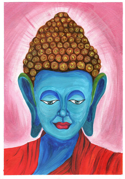 Meditating Buddha - pink theme (PRT_8121_65483) - Canvas Art Print - 24in X 16in