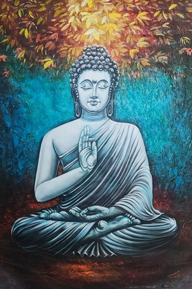 LORD BUDDHA PAINTING (ART_3319_73719) - Handpainted Art Painting - 24in X 36in