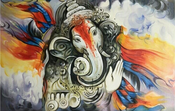 LORD GANESHA PAINTING (ART_3319_73753) - Handpainted Art Painting - 36in X 24in