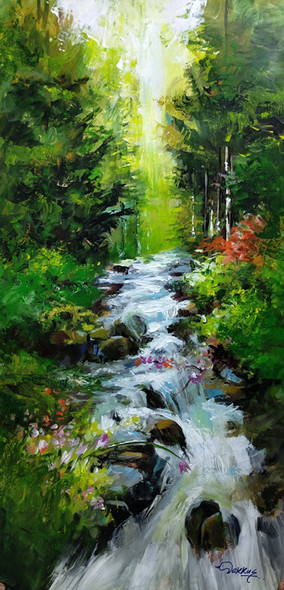 Waterfall (ART_1038_73881) - Handpainted Art Painting - 15in X 30in