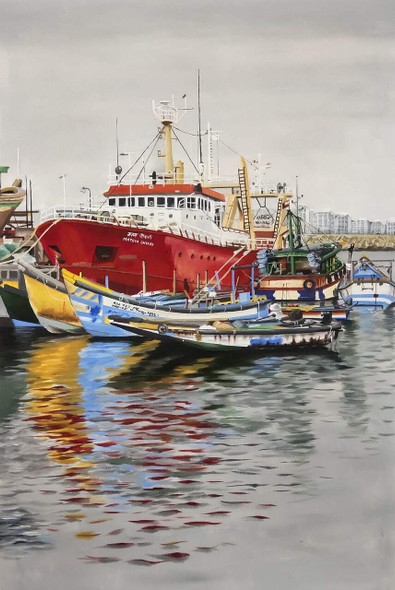 Vizag harbour (ART_329_73858) - Handpainted Art Painting - 24in X 36in