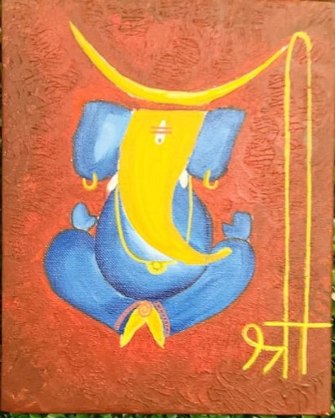 Ganesha (ART_8990_74084) - Handpainted Art Painting - 10in X 12in