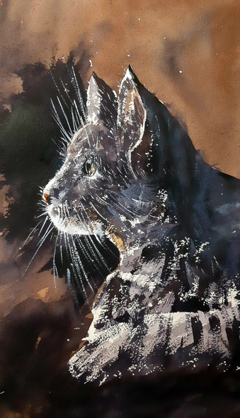 Wild Cat (ART_8987_74026) - Handpainted Art Painting - 10in X 14in