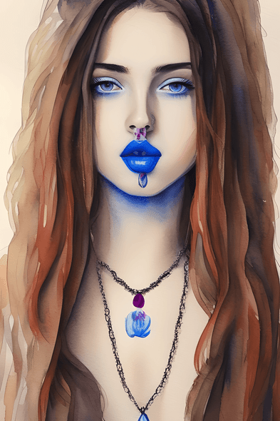 Girl with Blue lipstick (PRT_8991_74024) - Canvas Art Print - 11in X 16in