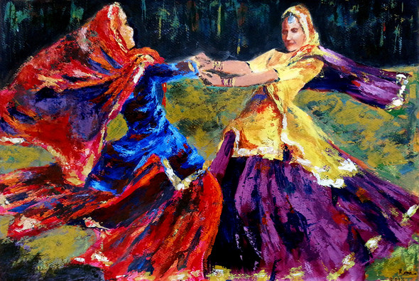Folk dance of Punjab India (PRT_8989_74119) - Canvas Art Print - 22in X 15in