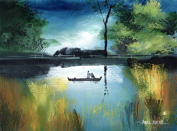 Enjoying Solitude (ART_924_74312) - Handpainted Art Painting - 12in X 9in