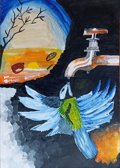 Save water (ART_8998_74210) - Handpainted Art Painting - 8in X 11in