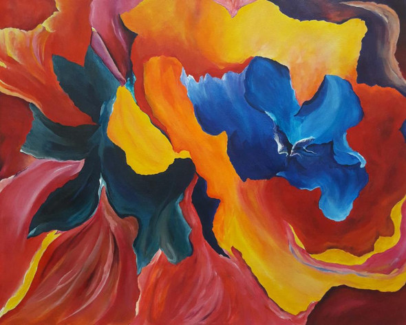 Abstract Red Flowers (ART_8034_74492) - Handpainted Art Painting - 20in X 16in