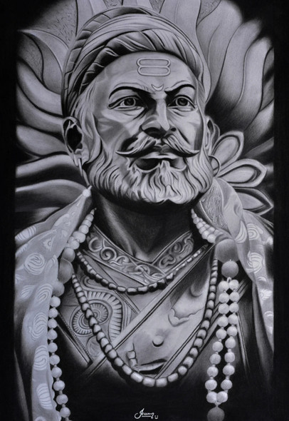 Chhatrapati Shivaji Maharaj  (ART_9000_74465) - Handpainted Art Painting - 12in X 16in