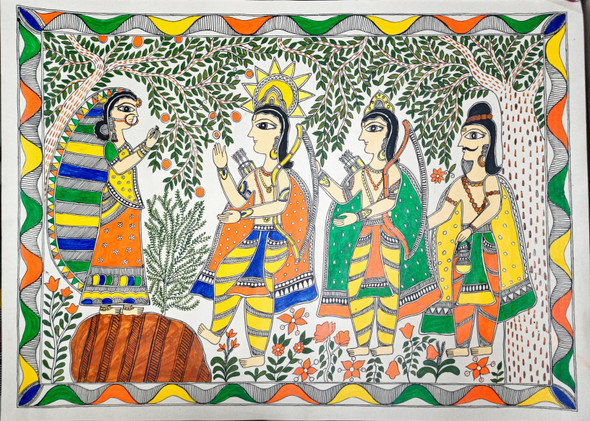 Ahilya Uddhar (ART_9002_74369) - Handpainted Art Painting - 30in X 22in