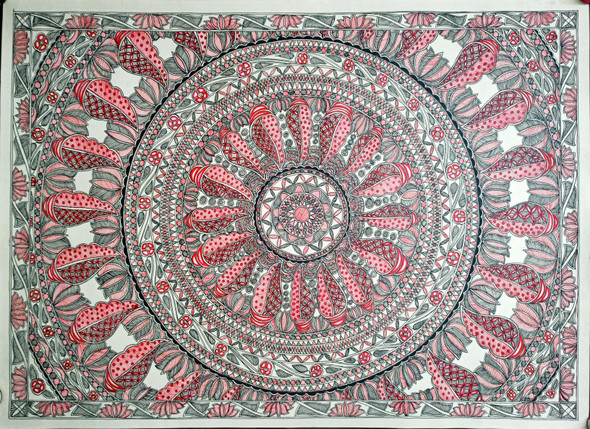 The Life Chakra - Madhubani Painting (ART_9002_74361) - Handpainted Art Painting - 30in X 22in