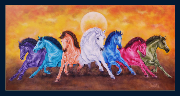 7 Horses (ART_7171_74354) - Handpainted Art Painting - 48 in X 24in