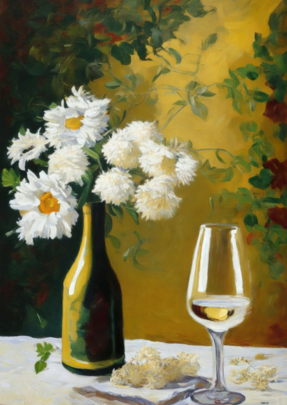 Wine And Flowers (PRT_8969_74351) - Canvas Art Print - 13in X 18in