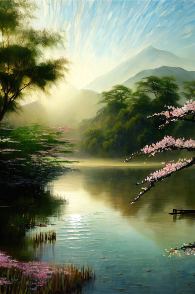 Sakura Blossoms At Sunrise (PRT_8969_74348) - Canvas Art Print - 12in X 18in