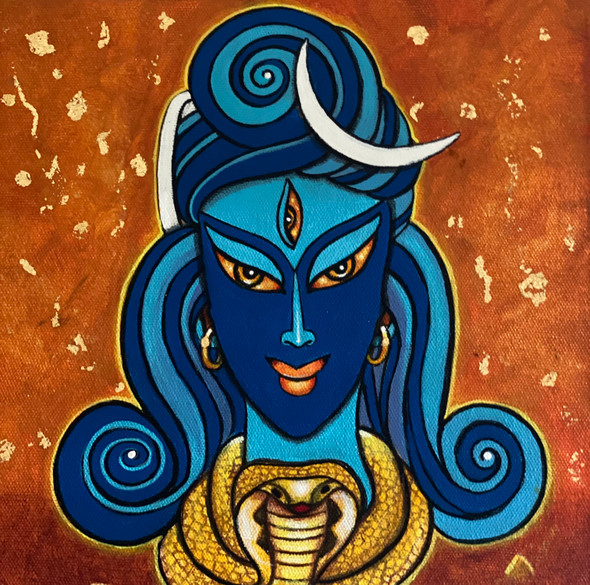Shiva Third Eye Trinetradhari (ART_8370_74602) - Handpainted Art Painting - 10in X 12in