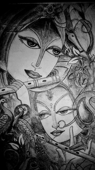 Radha Krishna- couple painting (ART_4539_74589) - Handpainted Art Painting - 12in X 18in