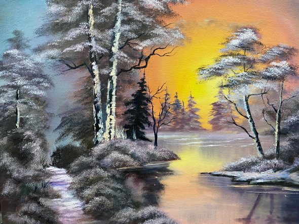 Landscape in twilight-experience nature in both blue and orange  (ART_9008_74526) - Handpainted Art Painting - 24in X 18in