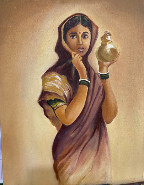 Milk maid (ART_9008_74509) - Handpainted Art Painting - 21in X 16in