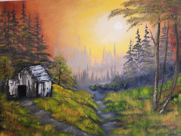 Dawn in the forest - Oil on canvas (ART_7993_74510) - Handpainted Art Painting - 22in X 16in