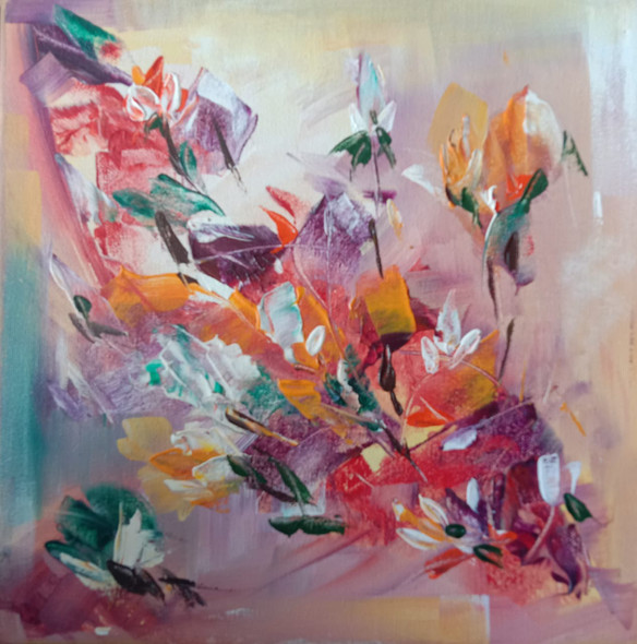 Floral  Abstract Knife Painting (ART_8135_58414) - Handpainted Art Painting - 12in X 12in