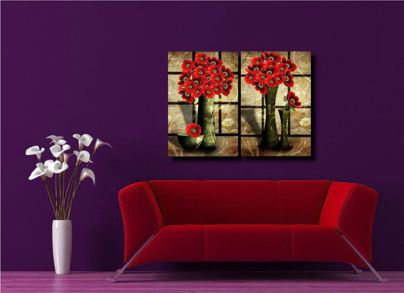 Twin Rose Vases - Handpainted Art Painting - 48in X 36in (24in X 36in each X 2Pcs)