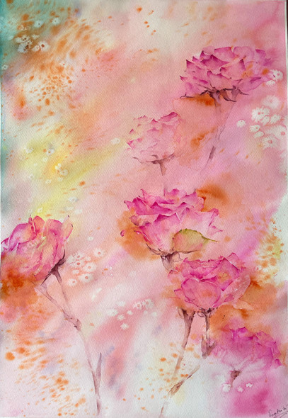 Dancing Roses (ART_8053_74886) - Handpainted Art Painting - 15in X 22in