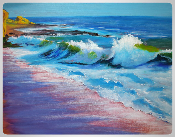 Waves (ART_7615_74820) - Handpainted Art Painting - 20in X 16in