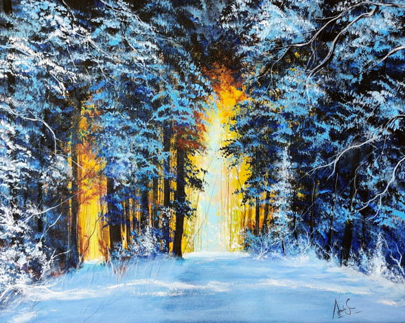 Snow Forest (ART_7615_74814) - Handpainted Art Painting - 20in X 16in